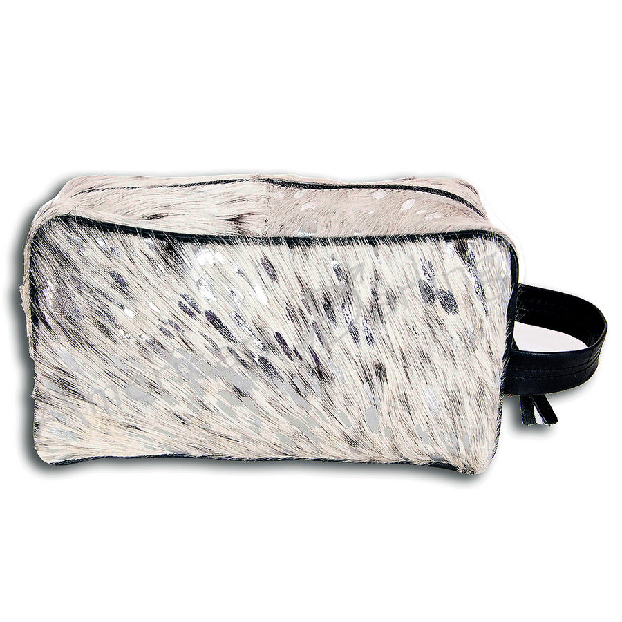 Cowhair toiletry bag with black handle - Uhorse