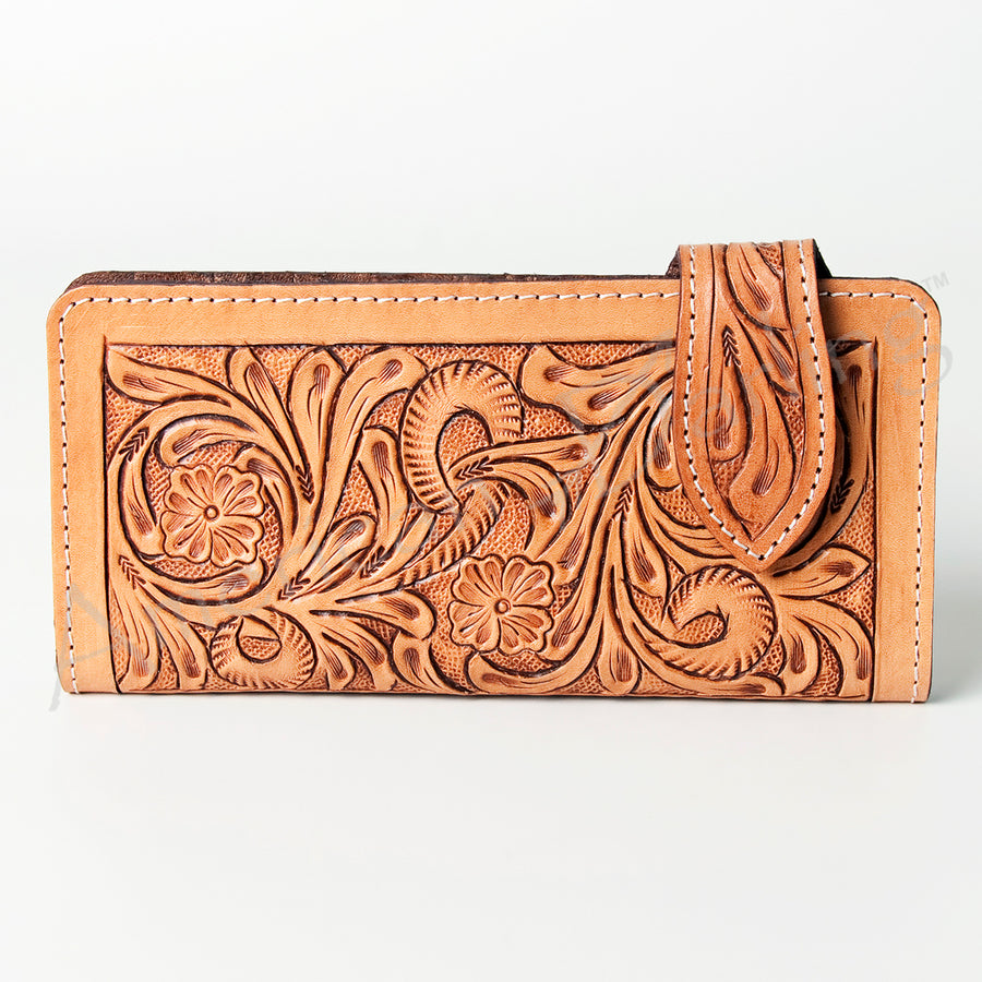 American Darling Wallet Bag Handcrafted from Hand Tooled Floral Genuine Leather with YKK Zipper and Large Capacity
