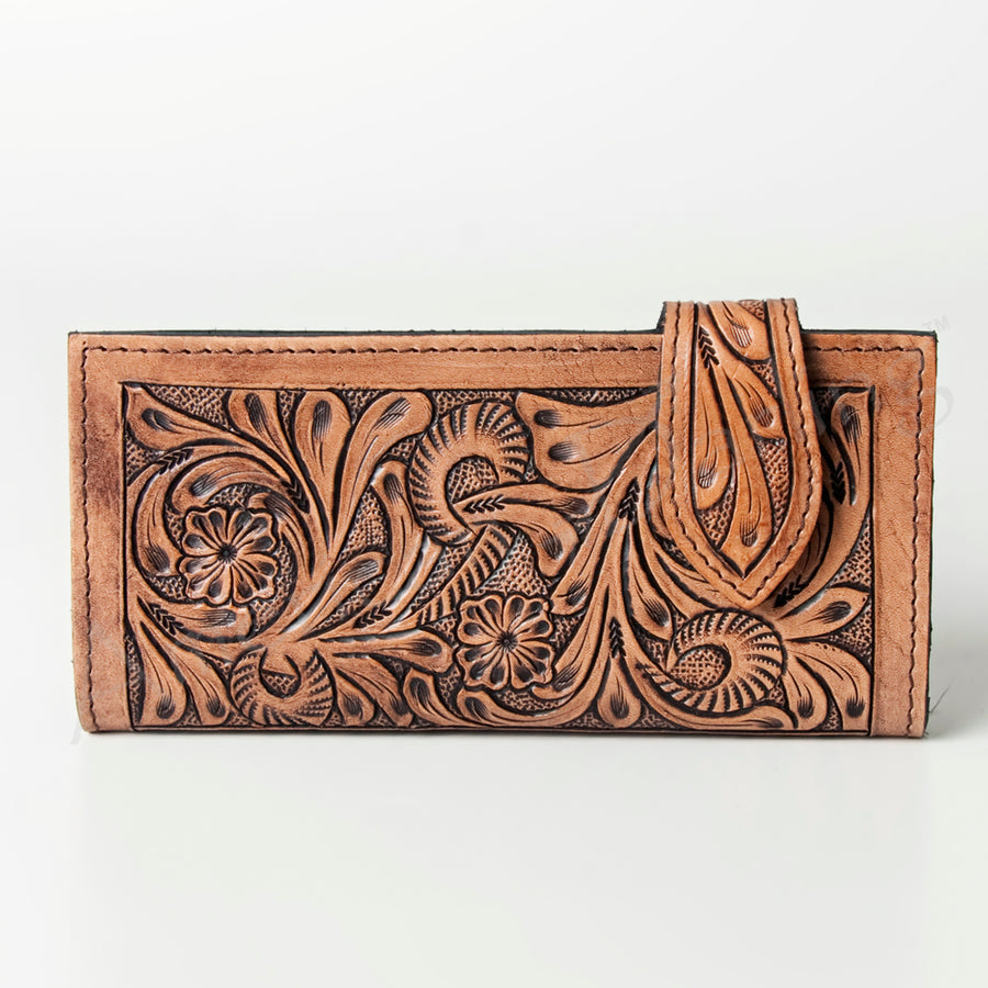 American Darling Wallet Bag Handcrafted from Hand Tooled Floral Genuine Leather with YKK Zipper and Large Capacity