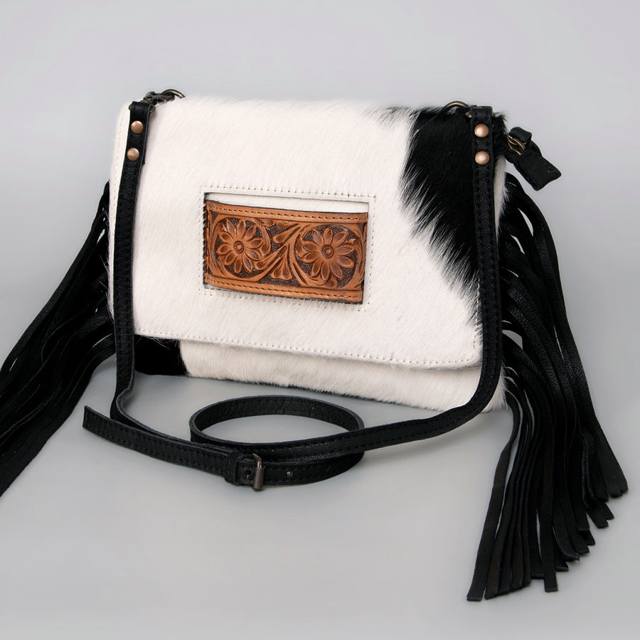 American Darling Hand Tooled Leather Small Cross body Bag with Hair-On Cowhide - Uhorse