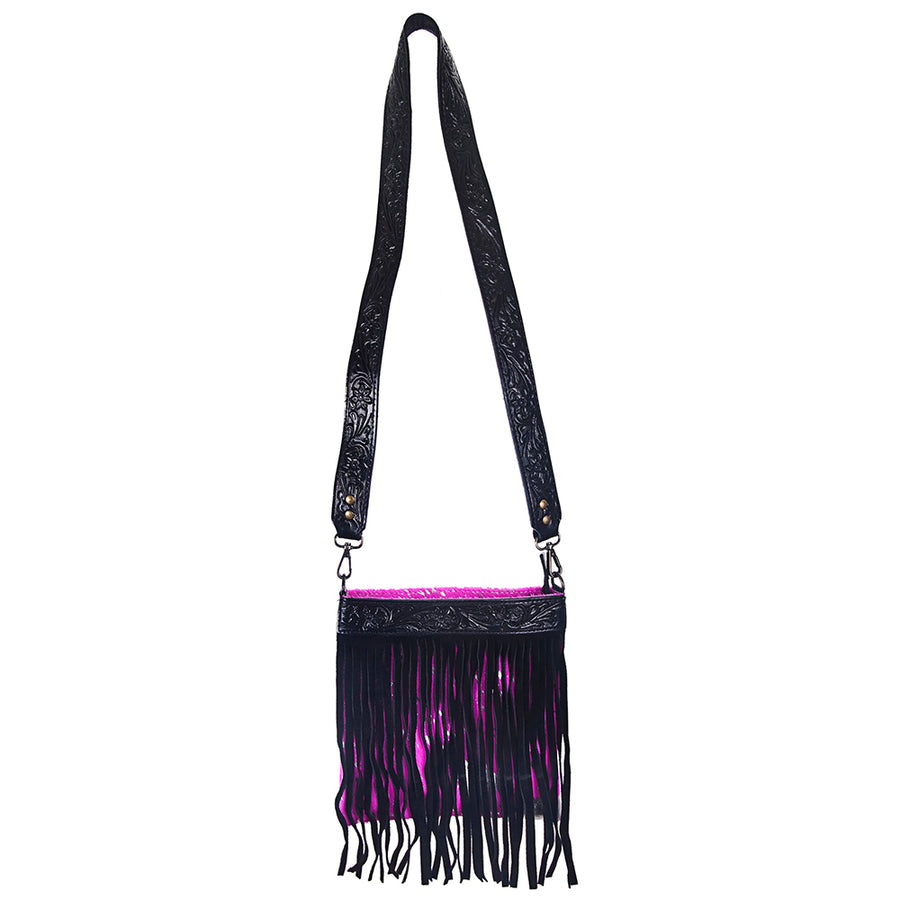 Ameran Darling Women's Crossbody Bag Western Hand Tooled Hair on Leather Handbag and Ladies Purse