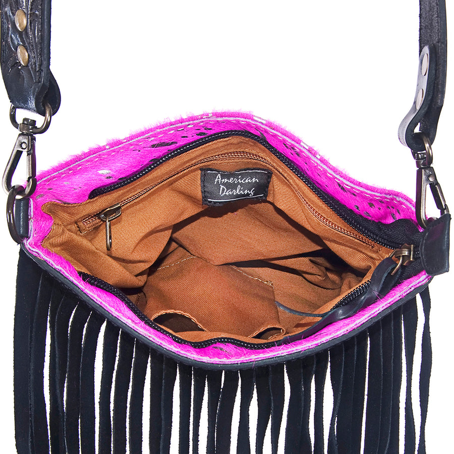 Ameran Darling Women's Crossbody Bag Western Hand Tooled Hair on Leather Handbag and Ladies Purse