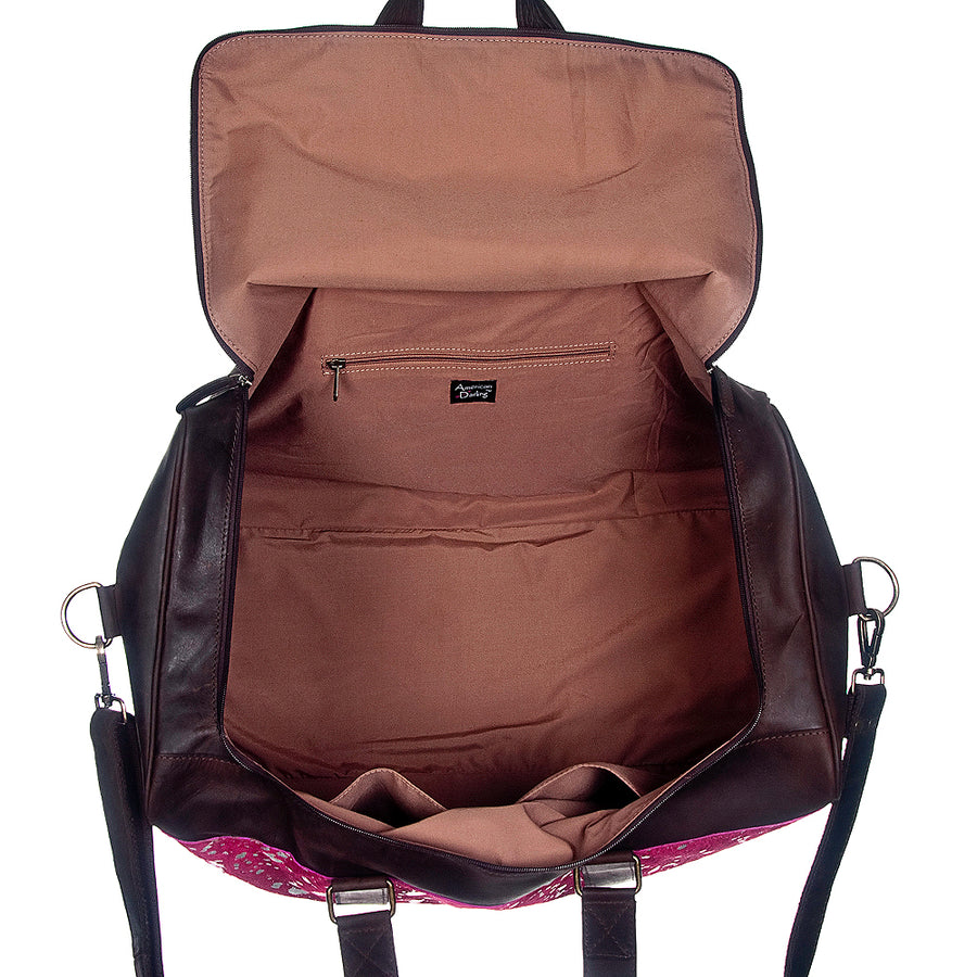 American Darling Duffel Bag Handcrafted from Hair-On Cowhide and Genuine Leather with YKK Zipper and Large Capacity