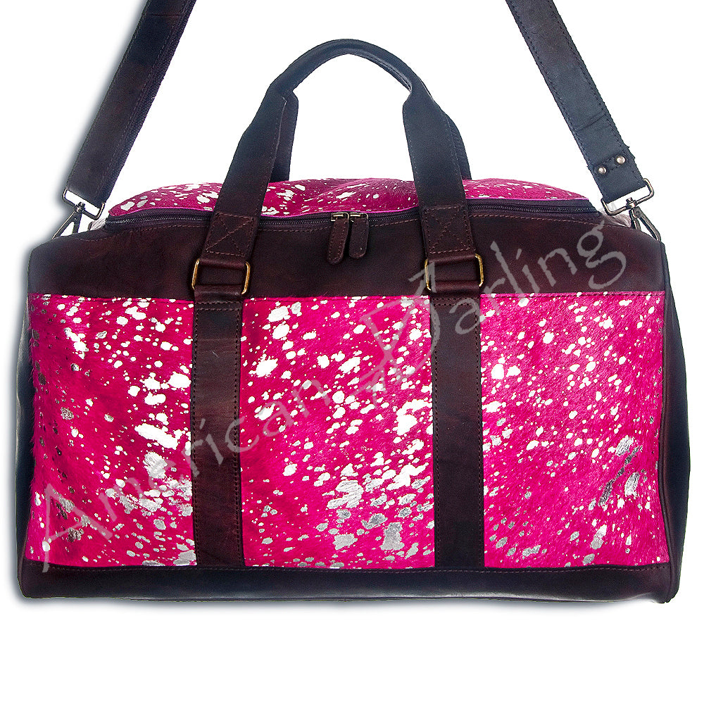 American Darling ADBG474BRWBK Duffel Hair On Genuine Leather Women Bag Western Handbag Purse
