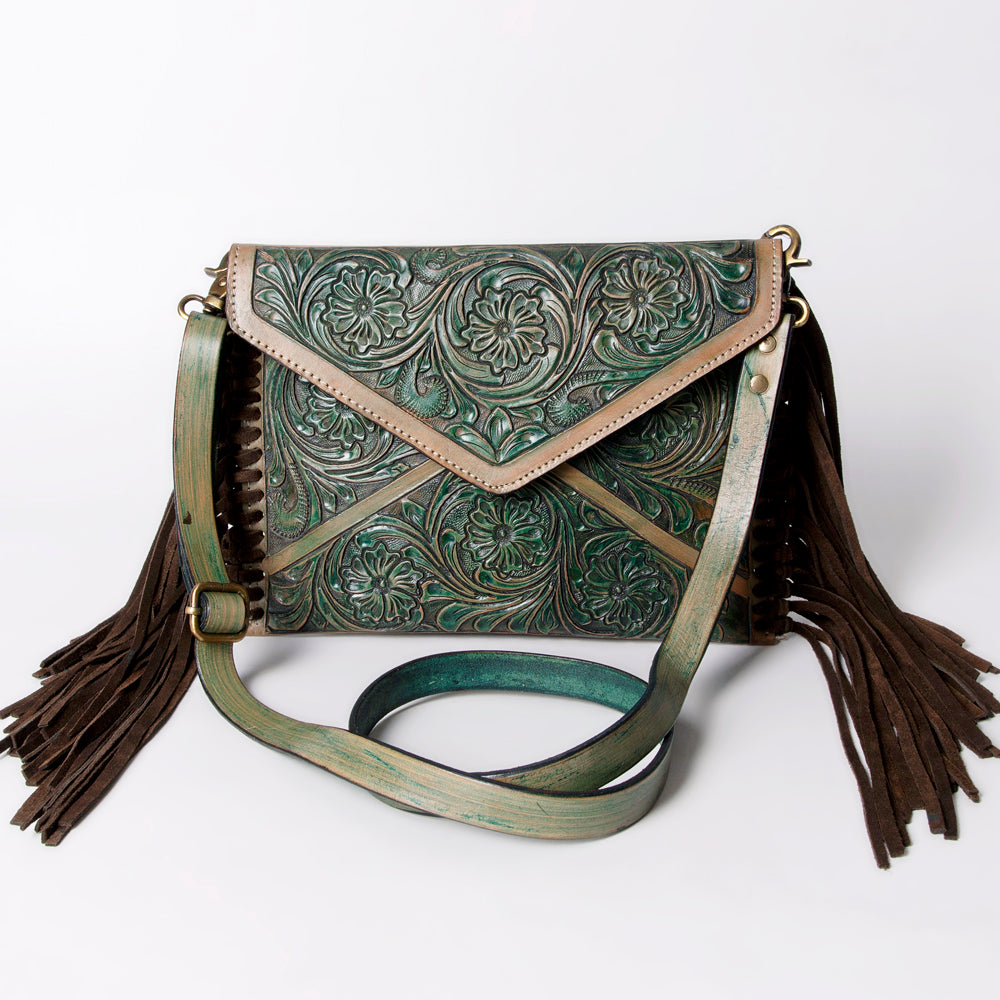American Darling ADBG476ANTBR Envelope Hand Tooled Genuine Leather Women Bag Western Handbag Purse