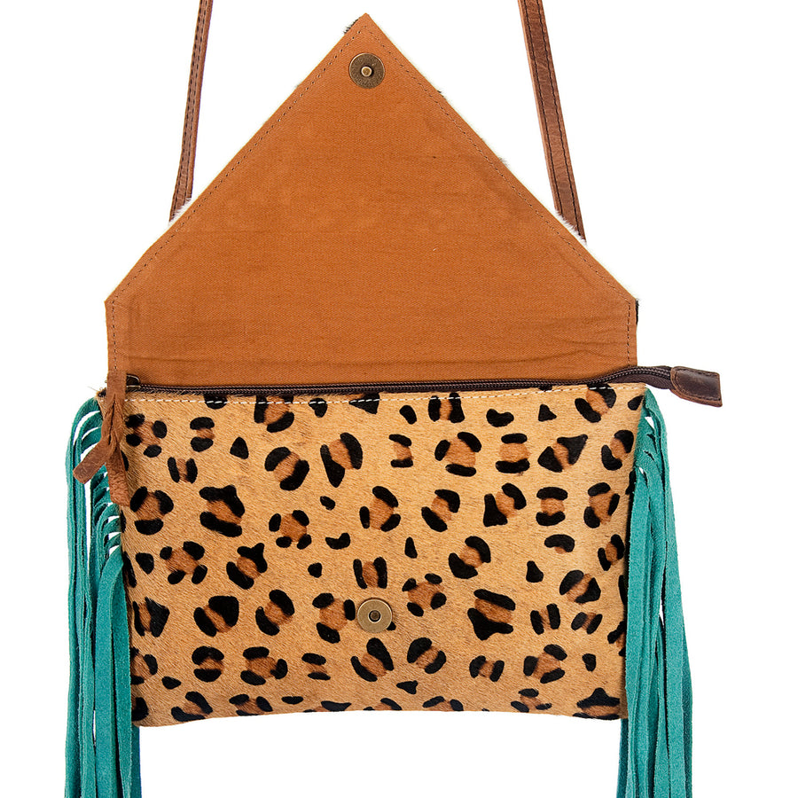 American Darling Western Envelop Bag Fringed Hair-On Cowhide Genuine Vegetable Tanned Leather Crossbody with YKK Zipper