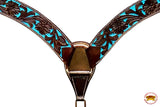 HILASON Western Horse Tack Set American Leather Dark Brown & Turquoise Inlay
