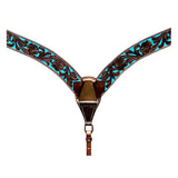 HILASON Western Horse Tack Set American Leather Dark Brown & Turquoise Inlay