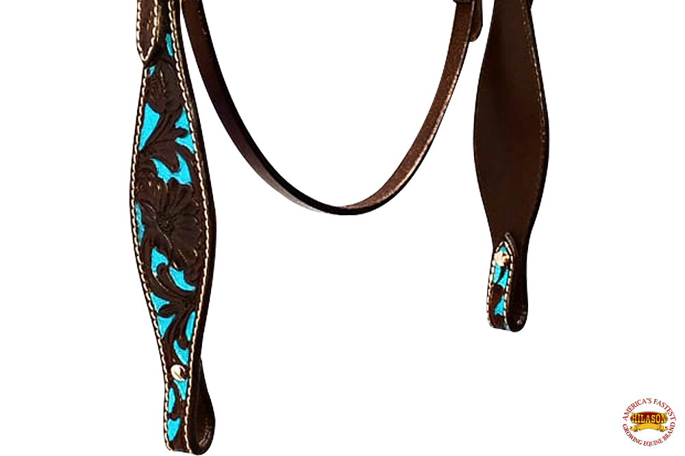 HILASON Western Horse Tack Set American Leather Dark Brown & Turquoise Inlay