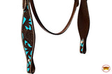 HILASON Western Horse Tack Set American Leather Dark Brown & Turquoise Inlay