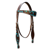 HILASON Western Horse Tack Set American Leather Dark Brown & Turquoise Inlay
