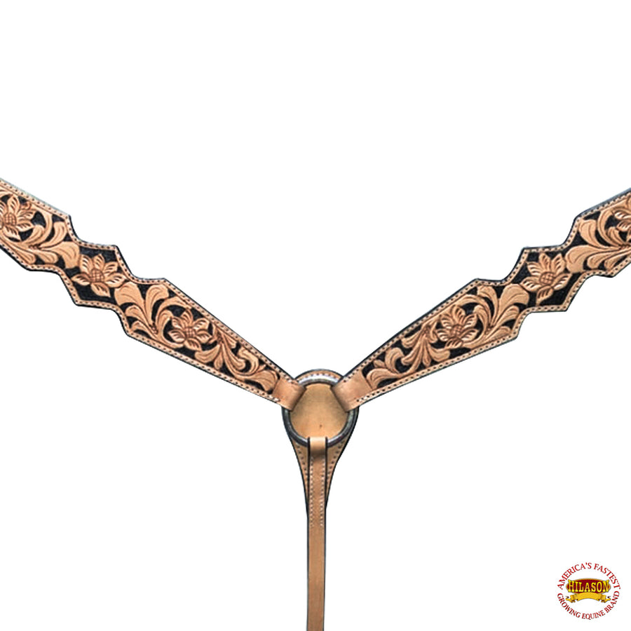 HILASON W. H. Breast Collar American Leather Carved Tan Black – by Hilason – Cowboy and equestrian accessories