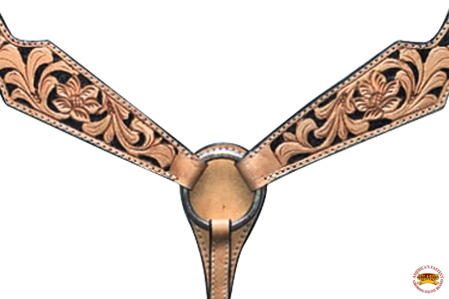 HILASON Western Horse Breast Collar & Headstall American Leather Carved Tan w/ Black Inlay | Tack Set for Horses