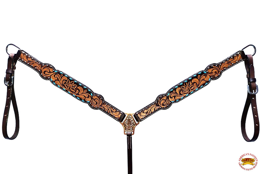 HILASON Western Horse Headstall & Breast Collar American Leather Carved Tan Black | Tack Set for Horses