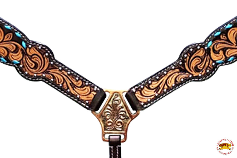 HILASON Western Horse Headstall & Breast Collar American Leather Carved Tan Black | Tack Set for Horses