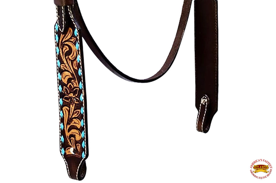 HILASON Western Horse Headstall & Breast Collar American Leather Carved Tan Black | Tack Set for Horses