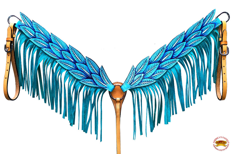 Hilason Western Horse Headstall Breast Collar Set American Leather Angel Wings Turquoise
