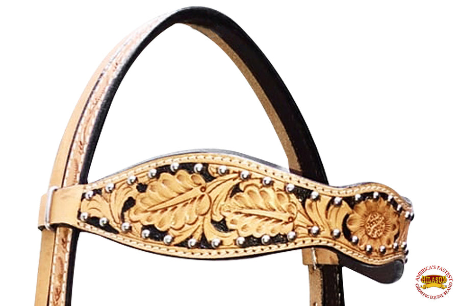 Hilason Western Horse Headstall Breast Collar American Leather Painted Tan Black