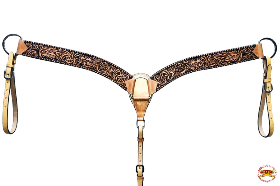 Hilason Horse Floral Hand Carved American Leather Breast Collar Headstall Tan