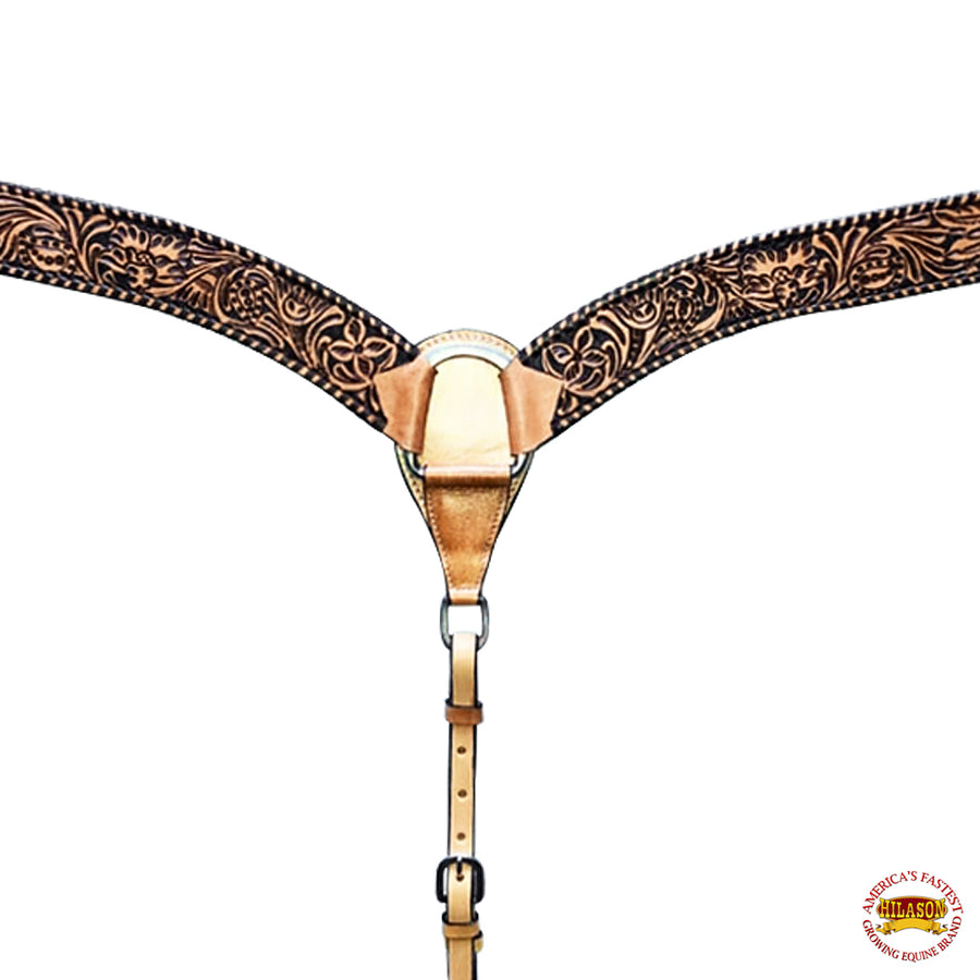 Hilason Horse Floral Hand Carved American Leather Breast Collar Headstall Tan