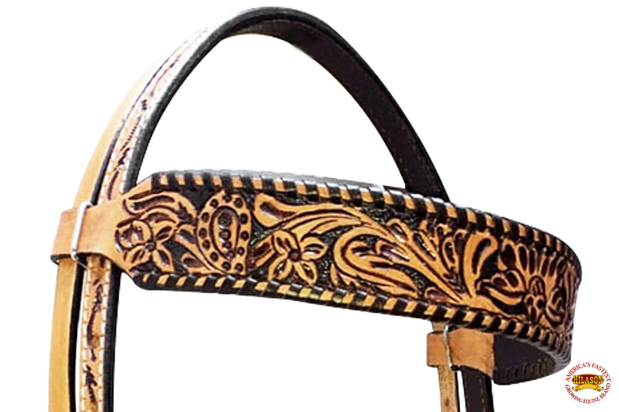 Hilason Horse Floral Hand Carved American Leather Breast Collar Headstall Tan