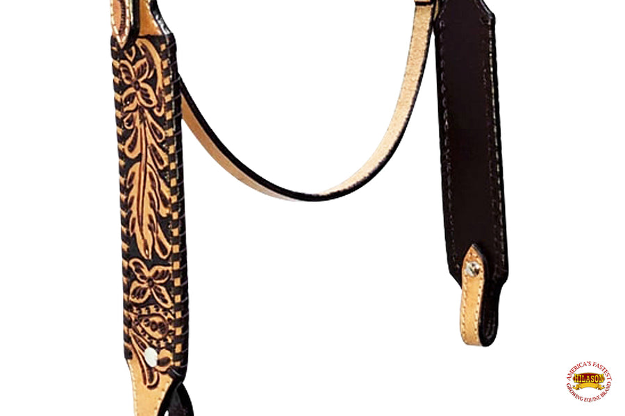 Hilason Horse Floral Hand Carved American Leather Breast Collar Headstall Tan