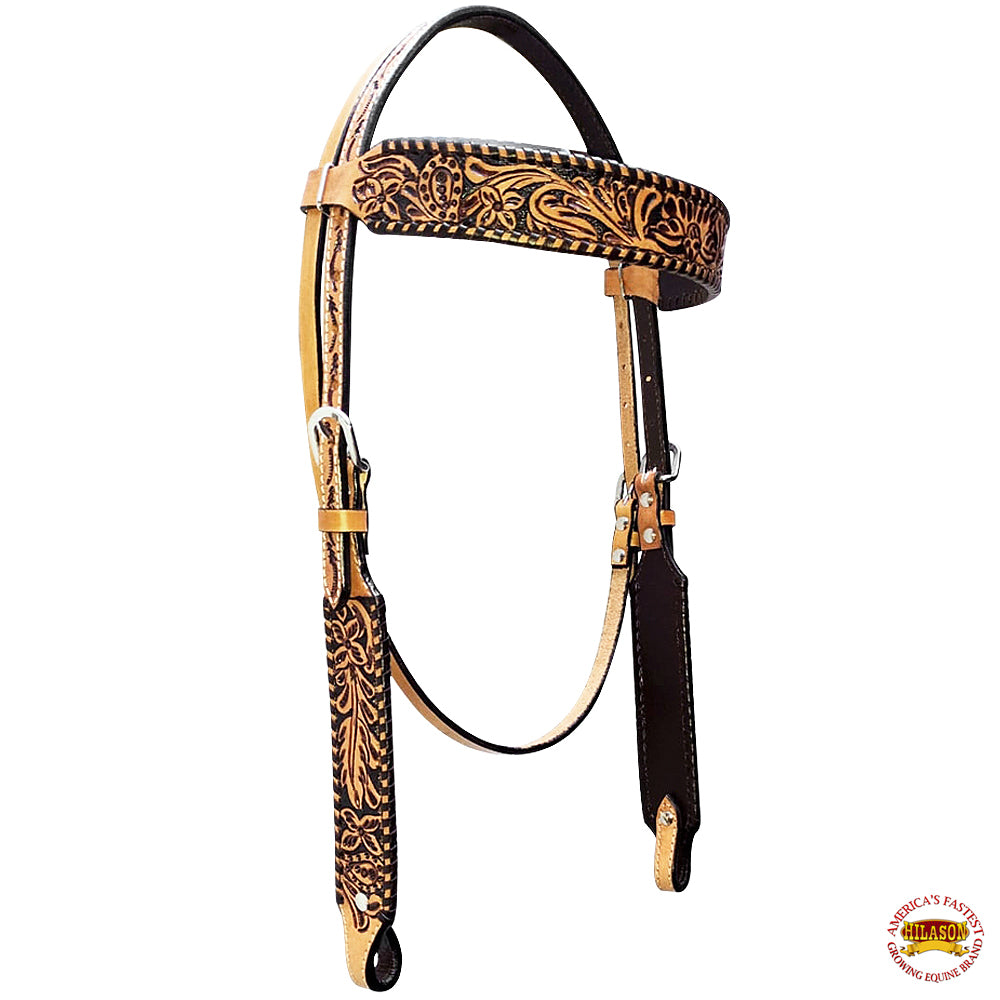 Hilason Western Horse Floral Hand Carved American Leather Headstall