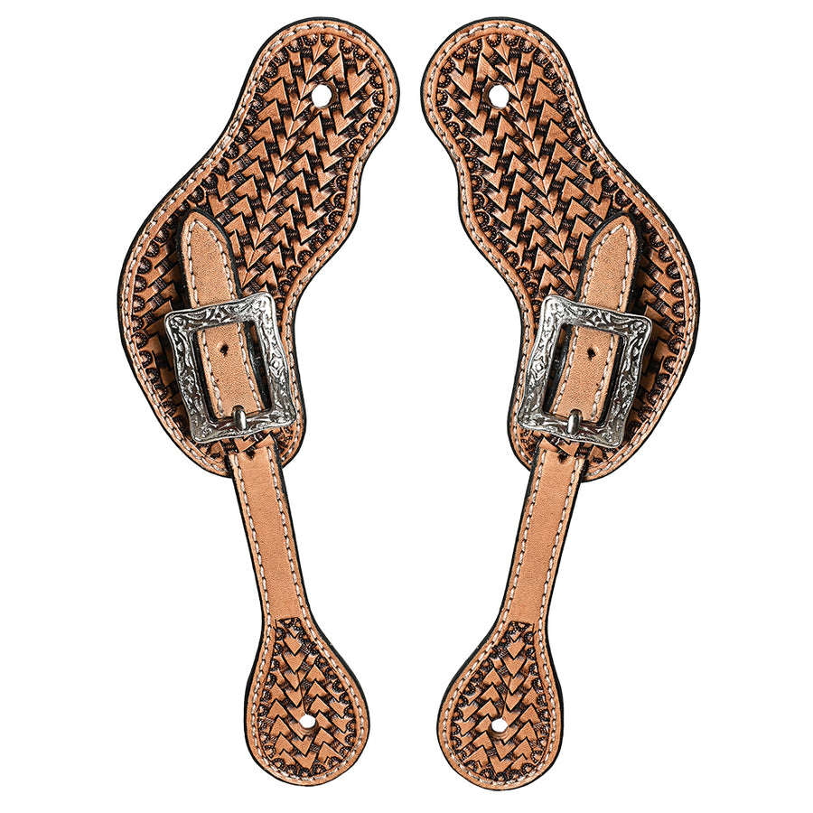 Western Leather Spur Straps Hilason Tan Basket Weaving - Uhorse