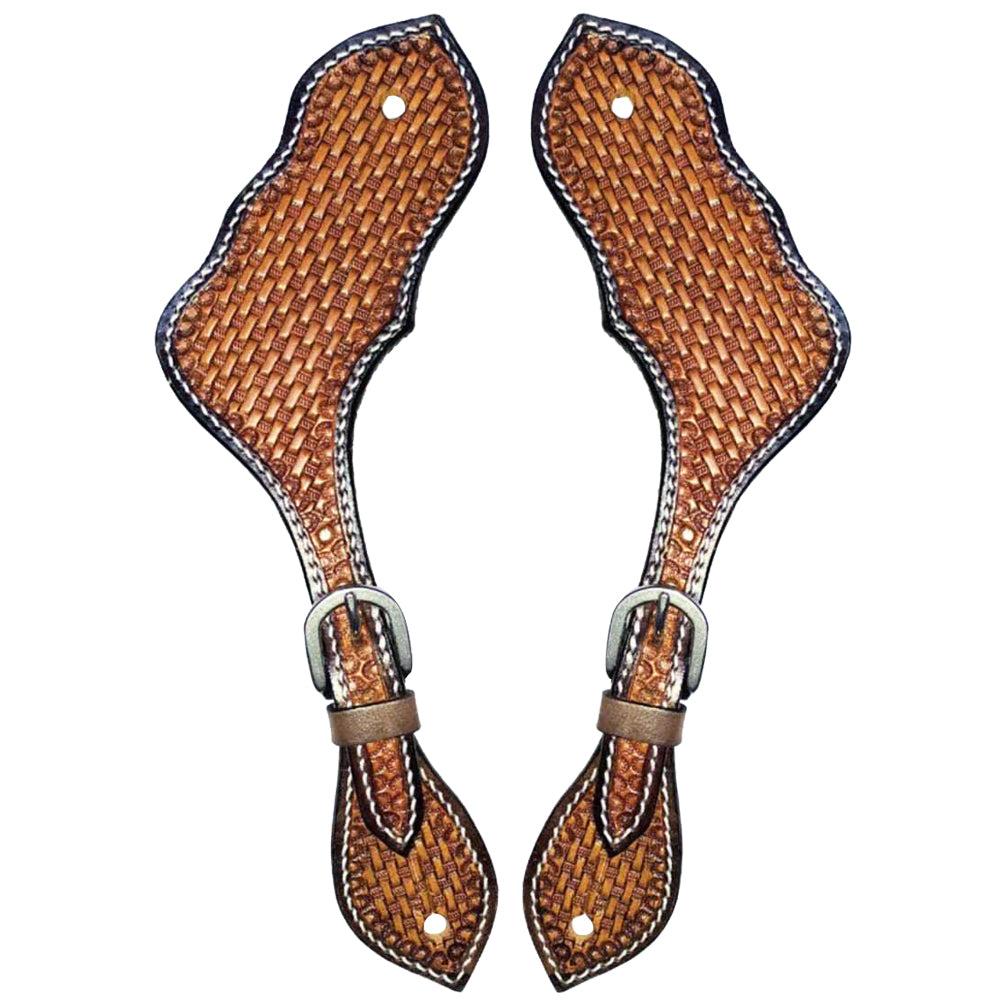 Western Leather Spur Straps Diamond Sparkle Carved Spur Straps Hilason