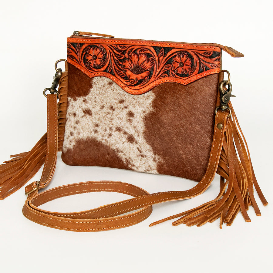 American Darling Hand Tooled Leather Hair-On Small Cross body Bag - Uhorse