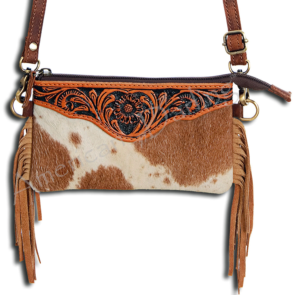 American Darling Small Crossbody Hand Tooled Hair On Genuine Leather Women Bag Western Handbag Purse
