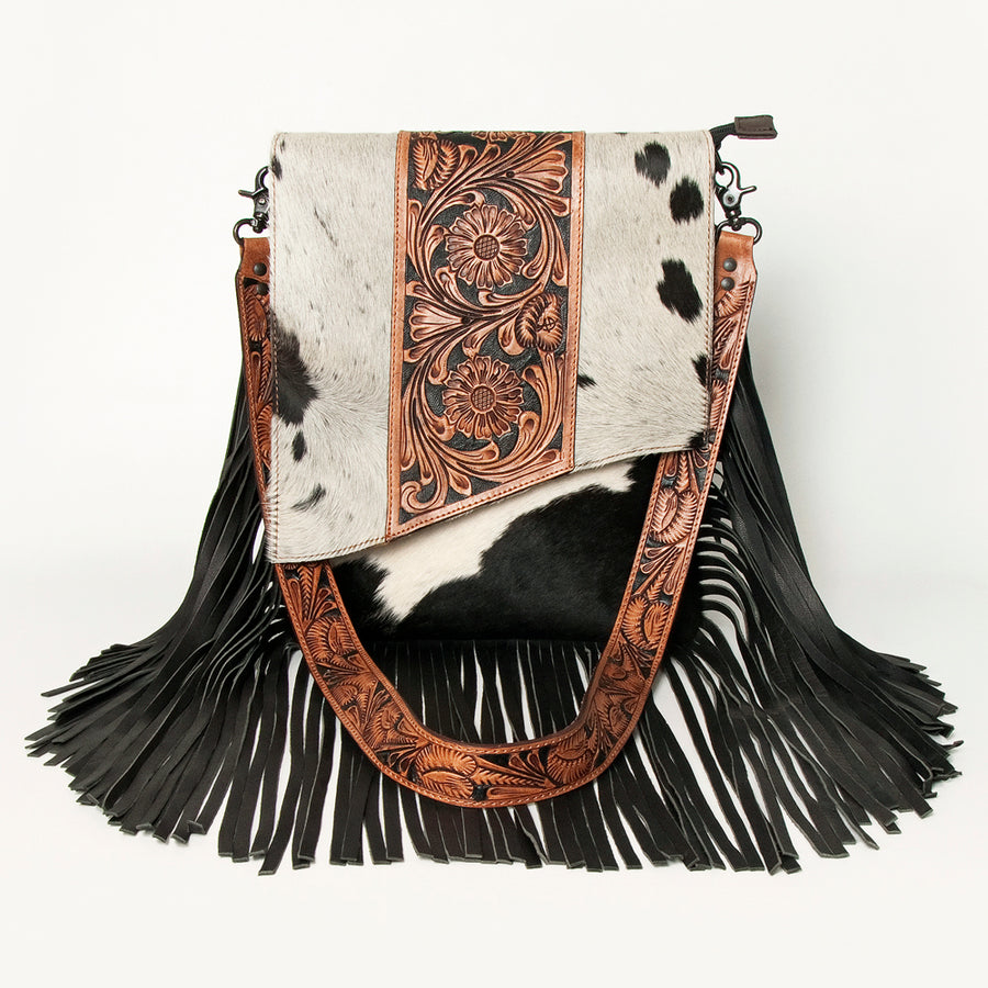 American Darling Messenger Hand Tooled Hair On Genuine Leather Western Women Bag Handbag Purse | Cute