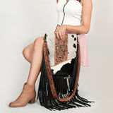 American Darling ADBGZ124BKW Messenger Hand Tooled Hair On Genuine Leather Women Bag Western Handbag Purse