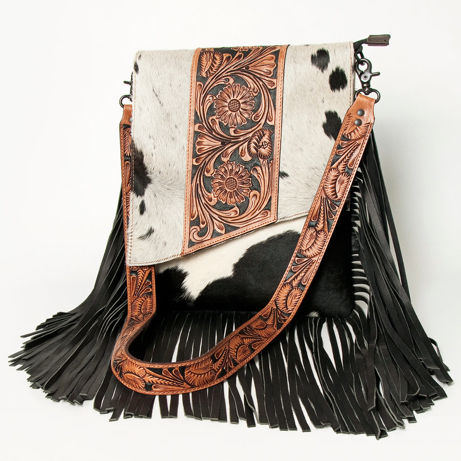 American Darling Messenger Hand Tooled Hair On Genuine Leather Western Women Bag Handbag Purse | Cute - Uhorse