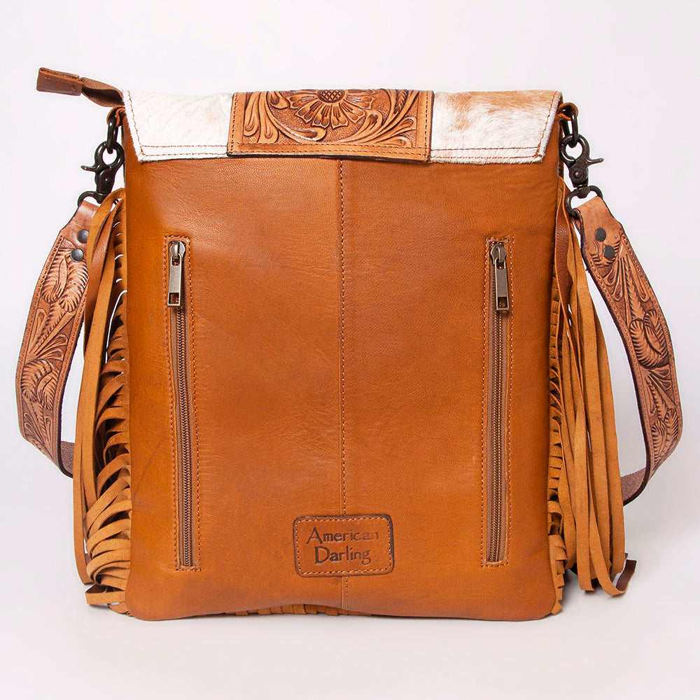 American Darling Messenger Hand Tooled Hair On Genuine Leather Western Women Bag Handbag Purse | Cute