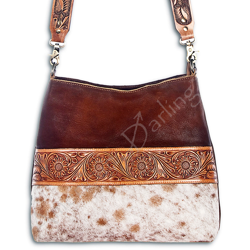 American Darling Cross Body Hand Tooled Hair on-Genuine Leather Western Women Bag Handbag Purse | Crossbody for Cute