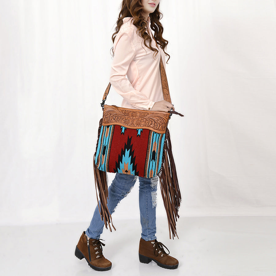 Ameran Darling Women's Crossbody Bag Western Hand Tooled Saddle Blanket Leather Handbag and Ladies Purse