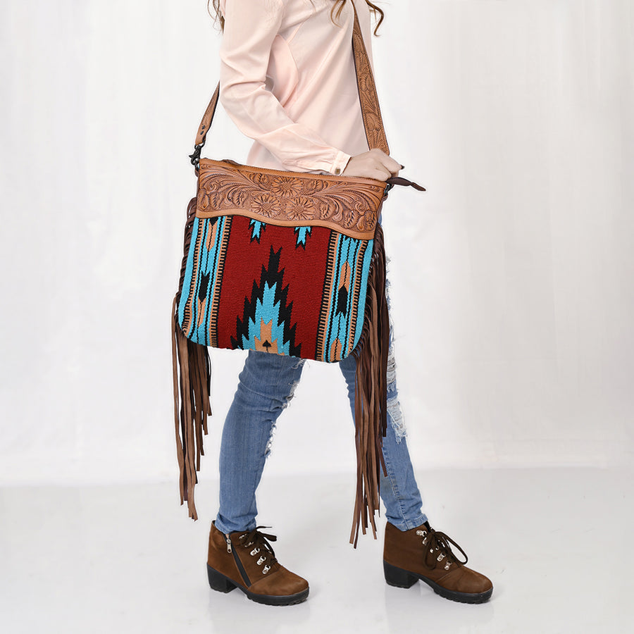 Ameran Darling Women's Crossbody Bag Western Hand Tooled Saddle Blanket Leather Handbag and Ladies Purse