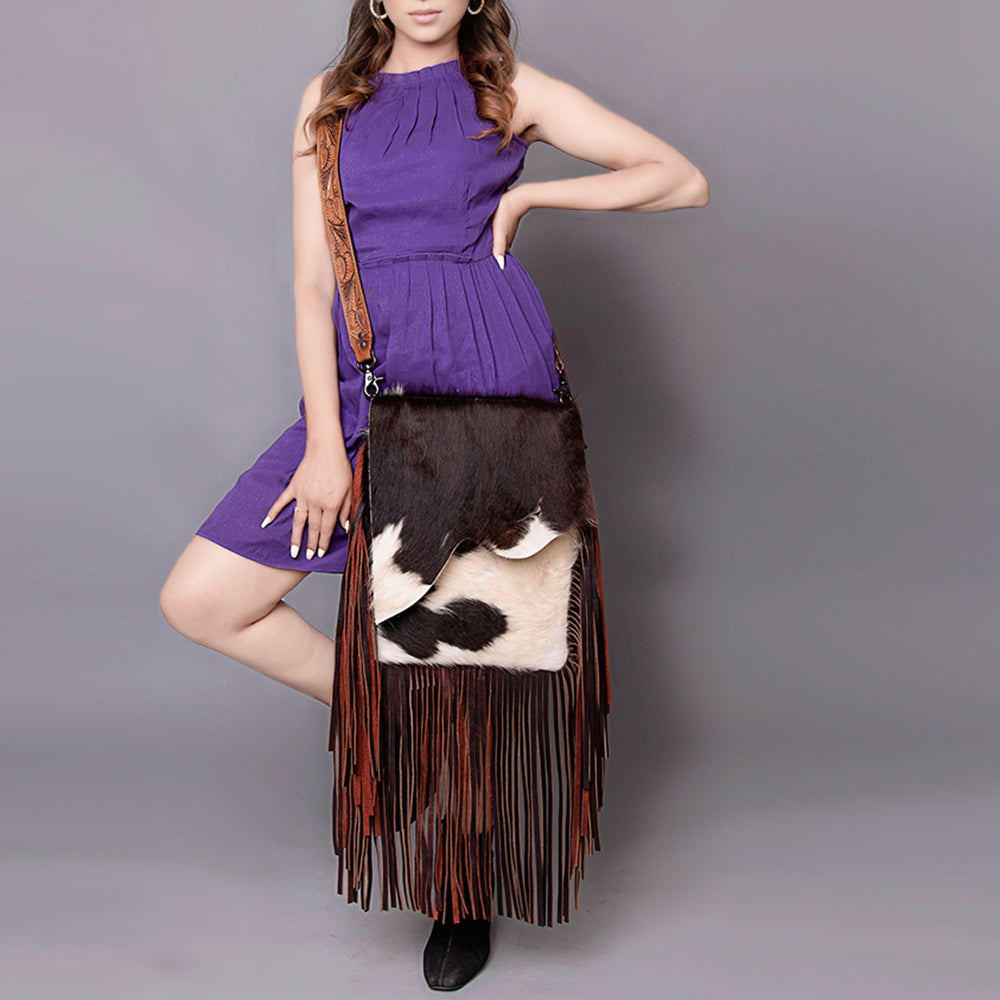 American Darling Messenger Hand Tooled Hair on Genuine Leather Western Women Bag Handbag Purse | Cute