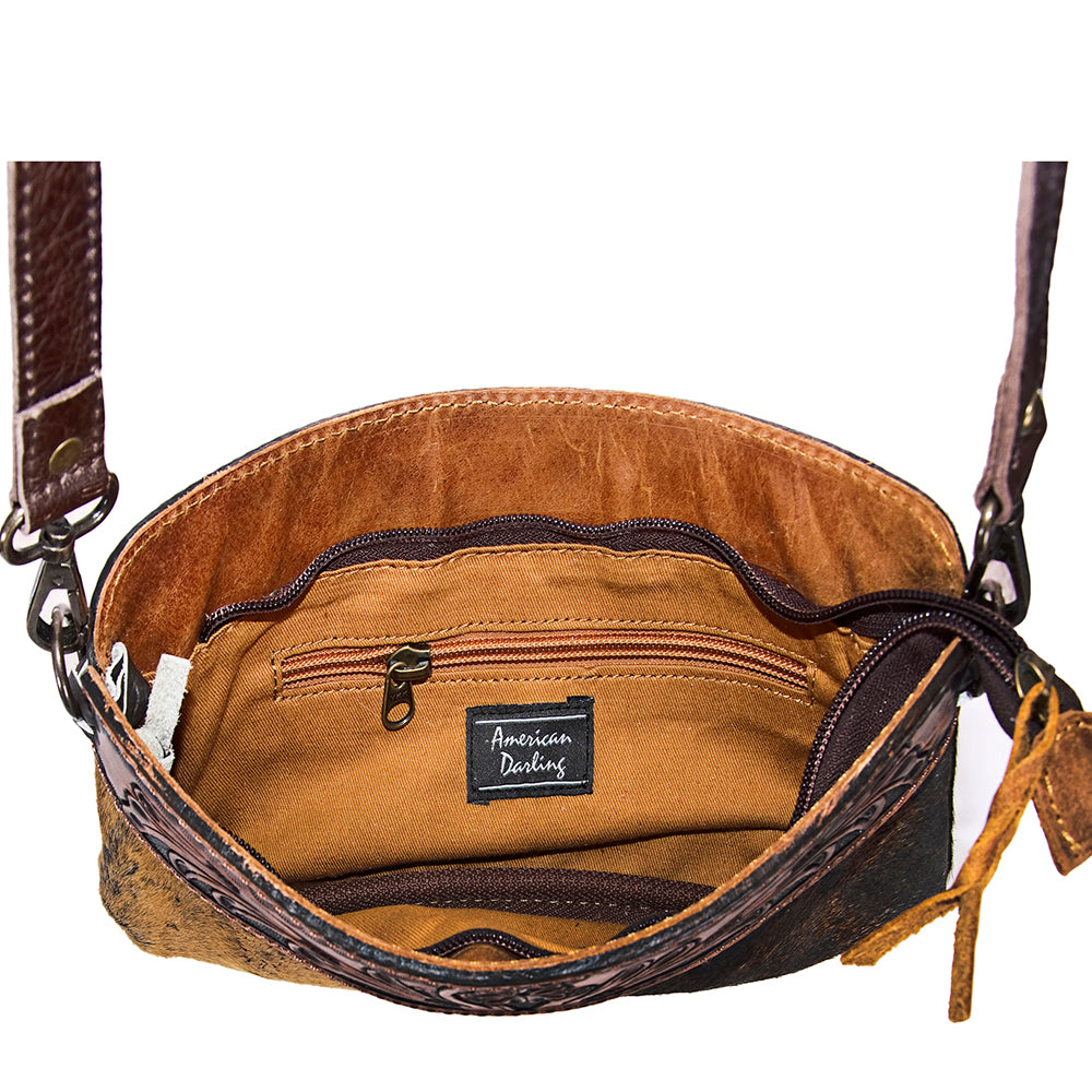 American Darling Small Crossbody Hand Tooled Hair On Genuine Leather Western Women Bag Handbag Purse | for Cute