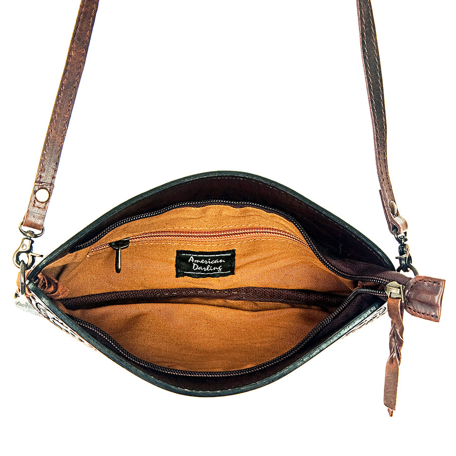 American Darling Small Crossbody Hand Tooled Hair On Genuine Leather Western Women Bag Handbag Purse | for Cute
