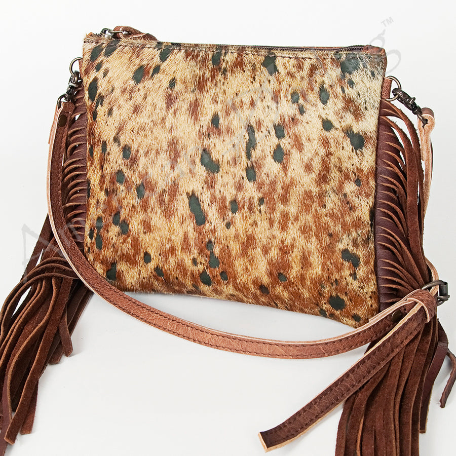 American Darling Hair-On Cowhide Leather Western Crossbody Bag with Fringes - Uhorse