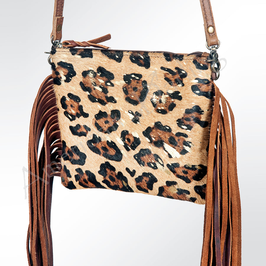 American Darling Hair-On Cowhide Crossbody Bag with Leather Fringe - Uhorse