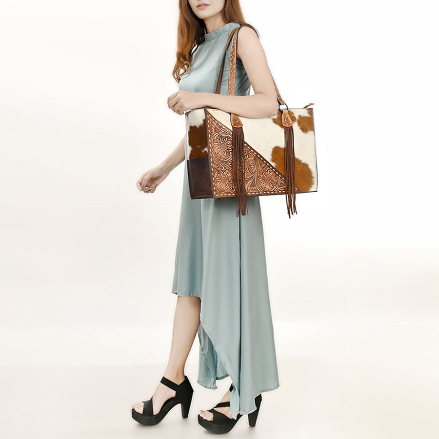American Darling Tote Hand Tooled Hair on Genuine Leather Western Women Bag Handbag Purse | Travel Bags College Casual