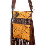 American Darling ADBGS192YLAC2A Messenger Hand Tooled Hair On Genuine Leather Women Bag Western Handbag Purse