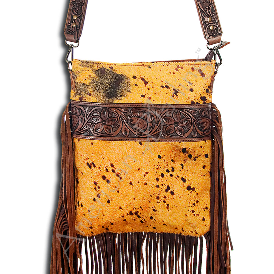 American Darling Large Crossbody Hand Tooled Hair On Genuine Leather Western Women Bag Handbag Purse | Cute - Uhorse
