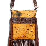 American Darling ADBGS192YLAC2A Messenger Hand Tooled Hair On Genuine Leather Women Bag Western Handbag Purse