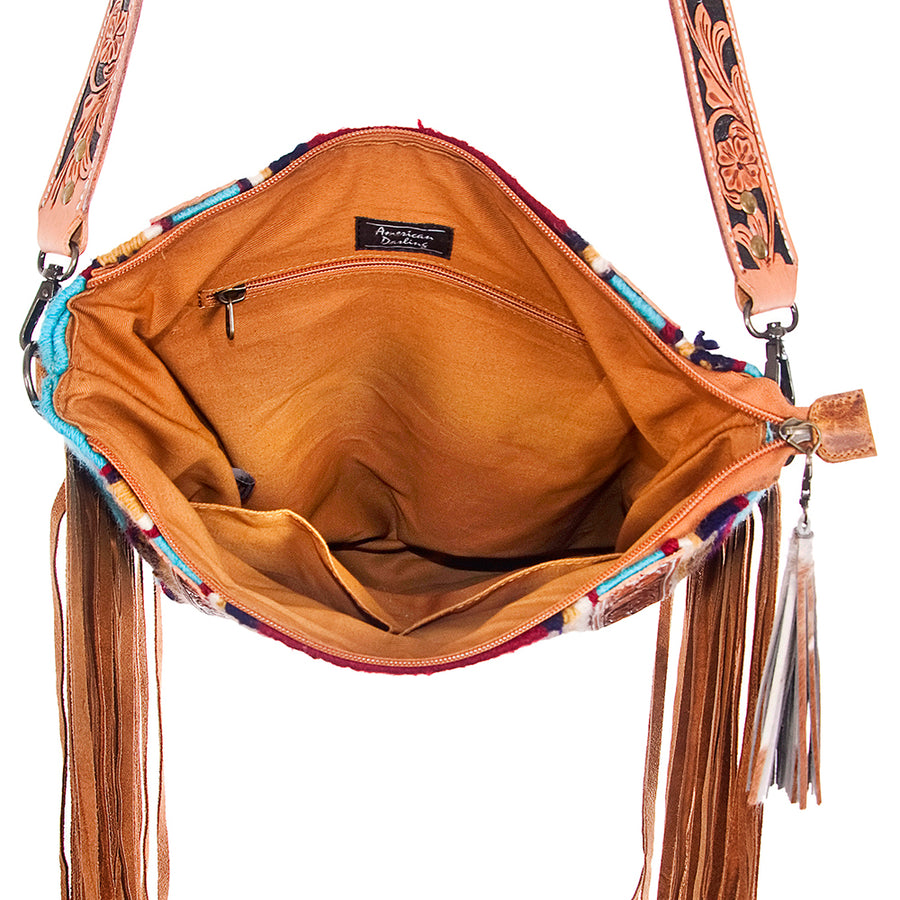 American Darling CrossBody Bag Saddle Blanket Fabric Genuine Leather Western Women Handbag Purse | for Cute Travel