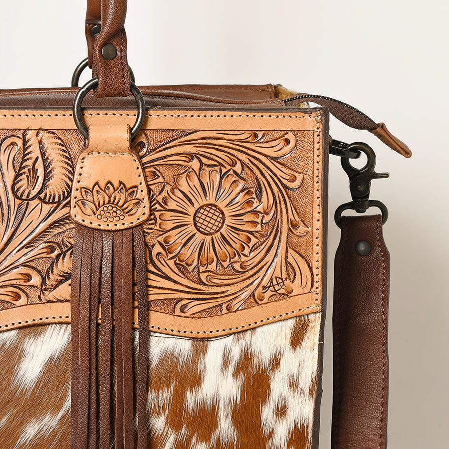 American Darling Tote Hand Tooled Hair on Genuine Leather Western Women Bag Handbag Purse | Travel Bags College Casual
