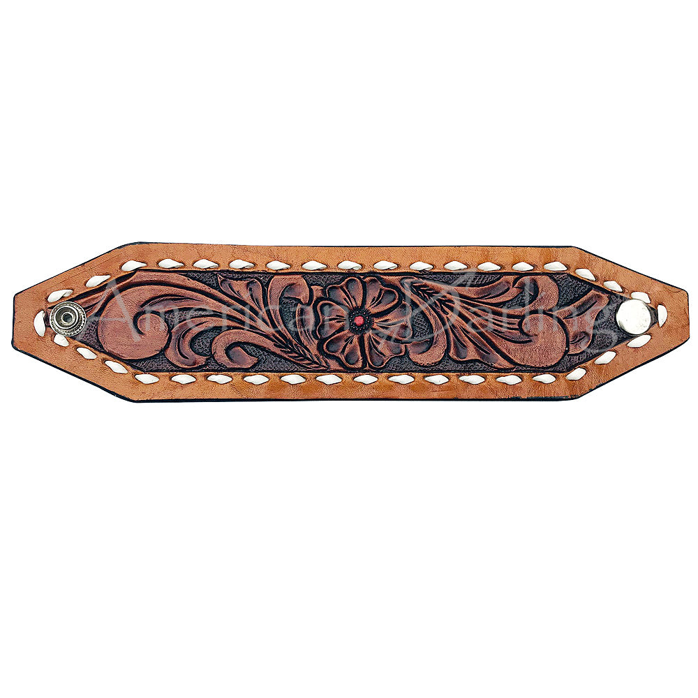 American Darling ADBRF101 Hand tooled carved Genuine Leather Bracelet women